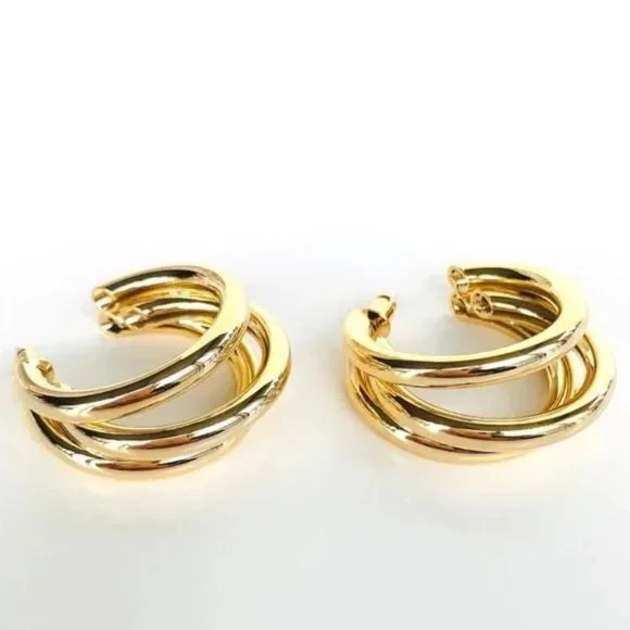 NEW CHUNKY 18K GOLD HOOP EARRINGS, NICE EARRINGS, CUTE EARRINGS - Picture 4 of 6